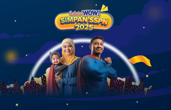 Banner rasmi Cabutan WOW Superheroes Simpan SSPN PTPTN tawarkan hadiah tunai RM100,000